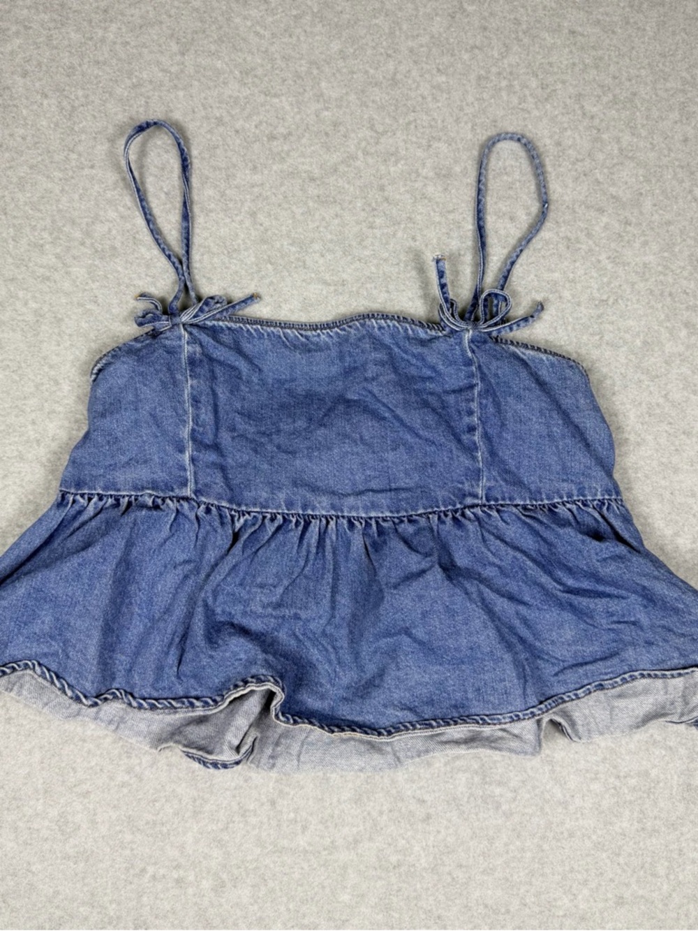 American Eagle Outfitters Denim Blue Ruffle Tie-Strap Camisole